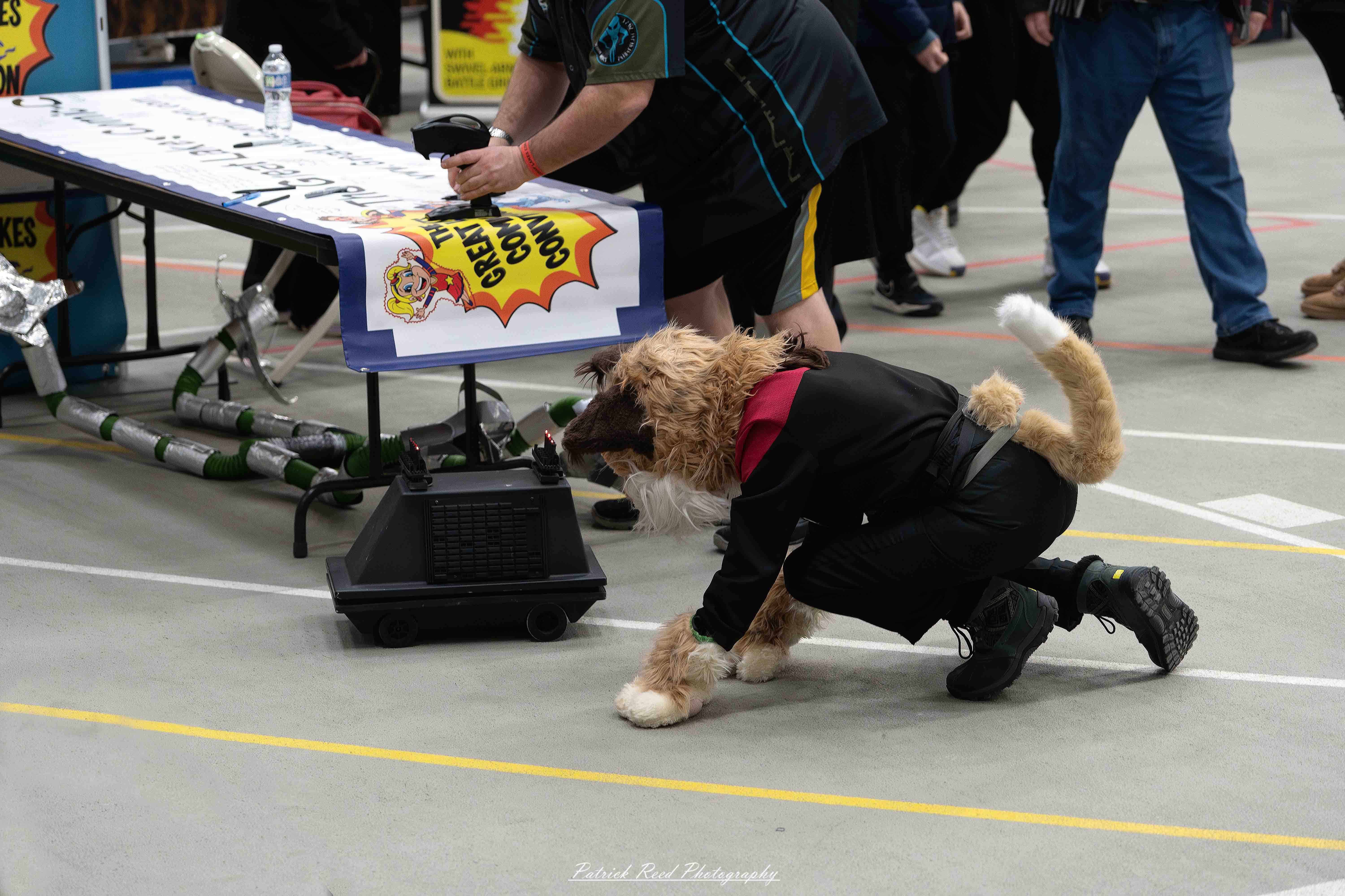 Great Lakes Comic Con 15 Alt text: A group of cosplayers posing on stage at the Great Lakes Comic Con cosplay contest, dressed as various characters from comics, anime, and video games. The audience watches from below as the participants show off their detailed costumes under bright stage lights.