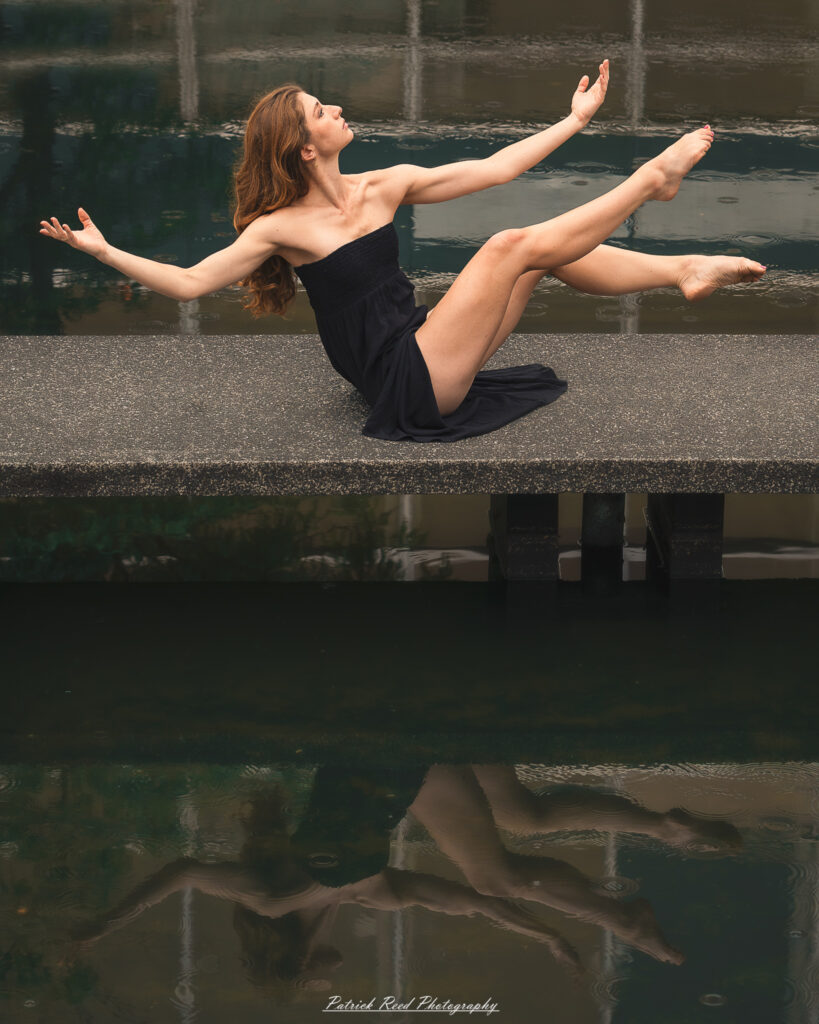 Portrait of a dancer captured on July 20, 2025, performing a graceful pose on the Wayne State University campus in Detroit.