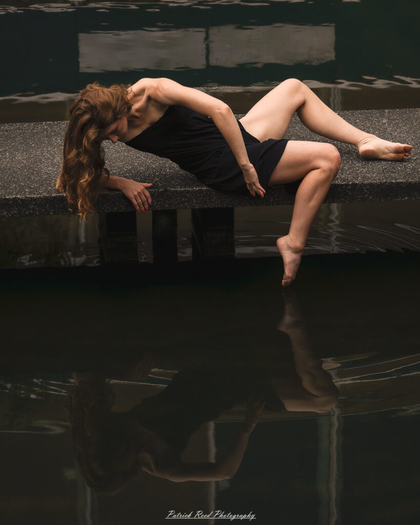 Portrait of a dancer captured on July 20, 2025, performing a graceful pose on the Wayne State University campus in Detroit.