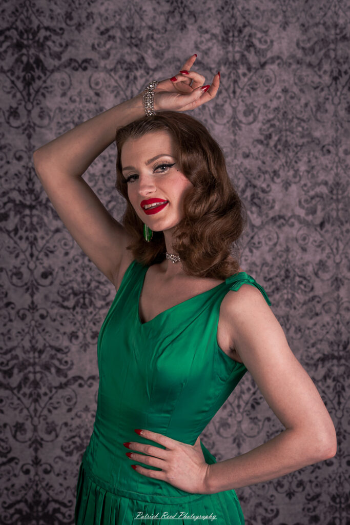 Portrait of a model named Noell dressed in vintage Hollywood glamour style, taken on July 16, 2025.