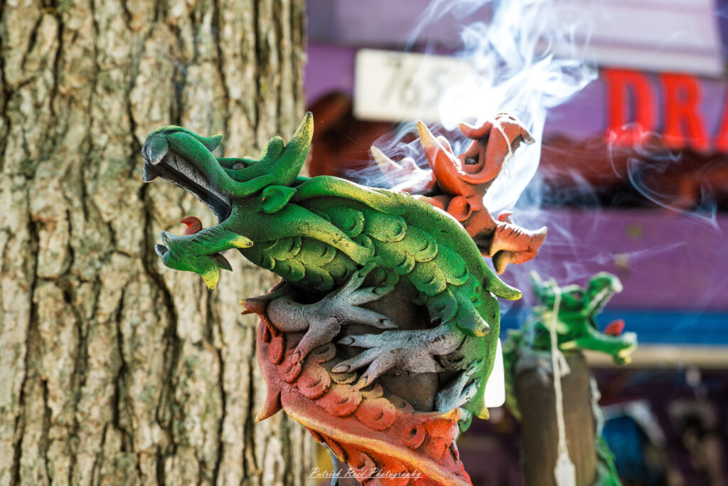 A costumed performer at the Michigan Renaissance Festival 2025, wearing traditional Renaissance attire during a live event in Holly, Michigan.