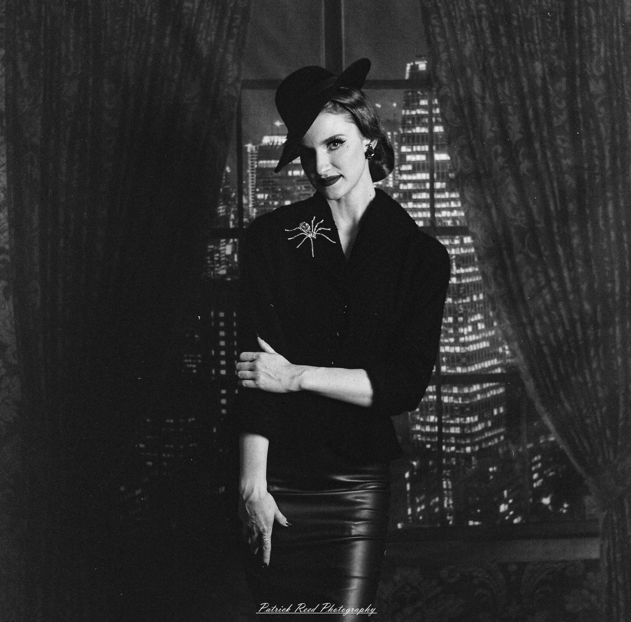A studio portrait of a model named Noel, photographed on October 1, 2025, using a Mamiya C33 medium format film camera.