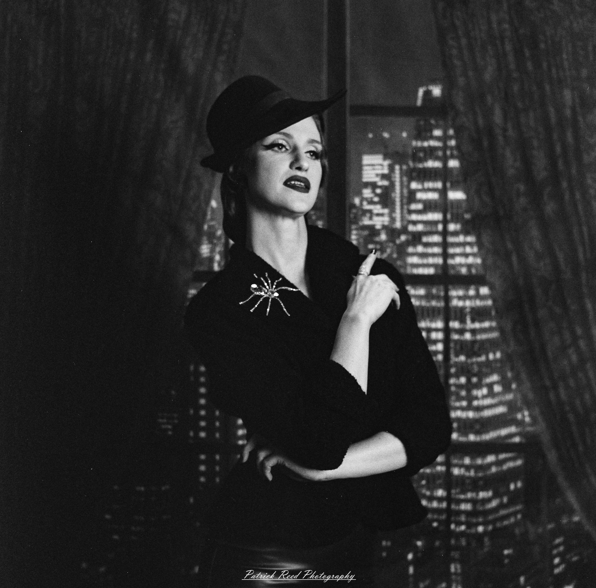 A studio portrait of a model named Noel, photographed on October 1, 2025, using a Mamiya C33 medium format film camera.