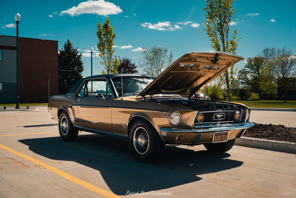 Classic car photography from a Michigan car show featuring vintage muscle cars, hot rods, classic trucks, and automotive detail shots captured in a cinematic documentary style.